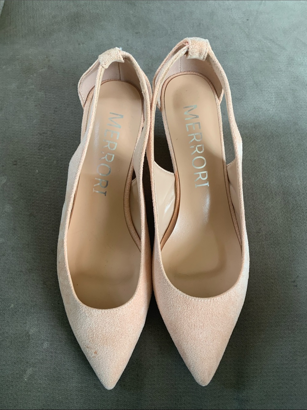 Merrori Suede Pointed Slingback Pumps in Apricot Nude